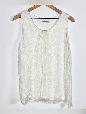 ELENA BALDI Light Animal Print White Yellow Silk Layered Swing Tank Sz L